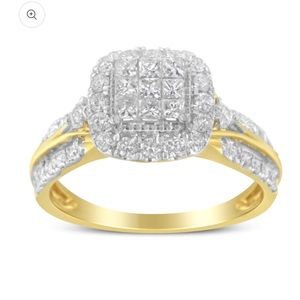 Haus of Brilliance 10K Yellow Gold Diamond Cushion-Shape Halo 3-Band Ring Sz 7